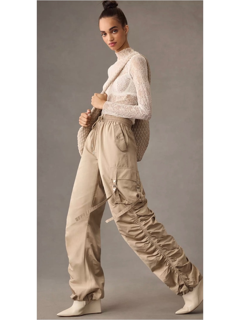 Anthropologie Moon River Beige Utility Cargo Pants Size Medium